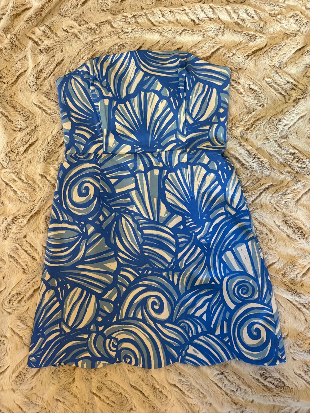 Vineyard Vines Size 10 Blue White Seashell Print Strapless Dress - Picture 2 of 4